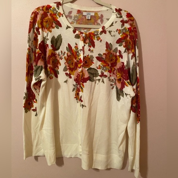 Croft & Barrow Floral Light Weight Button Front Cardigan | Sz 1x | Like New! - Picture 1 of 6